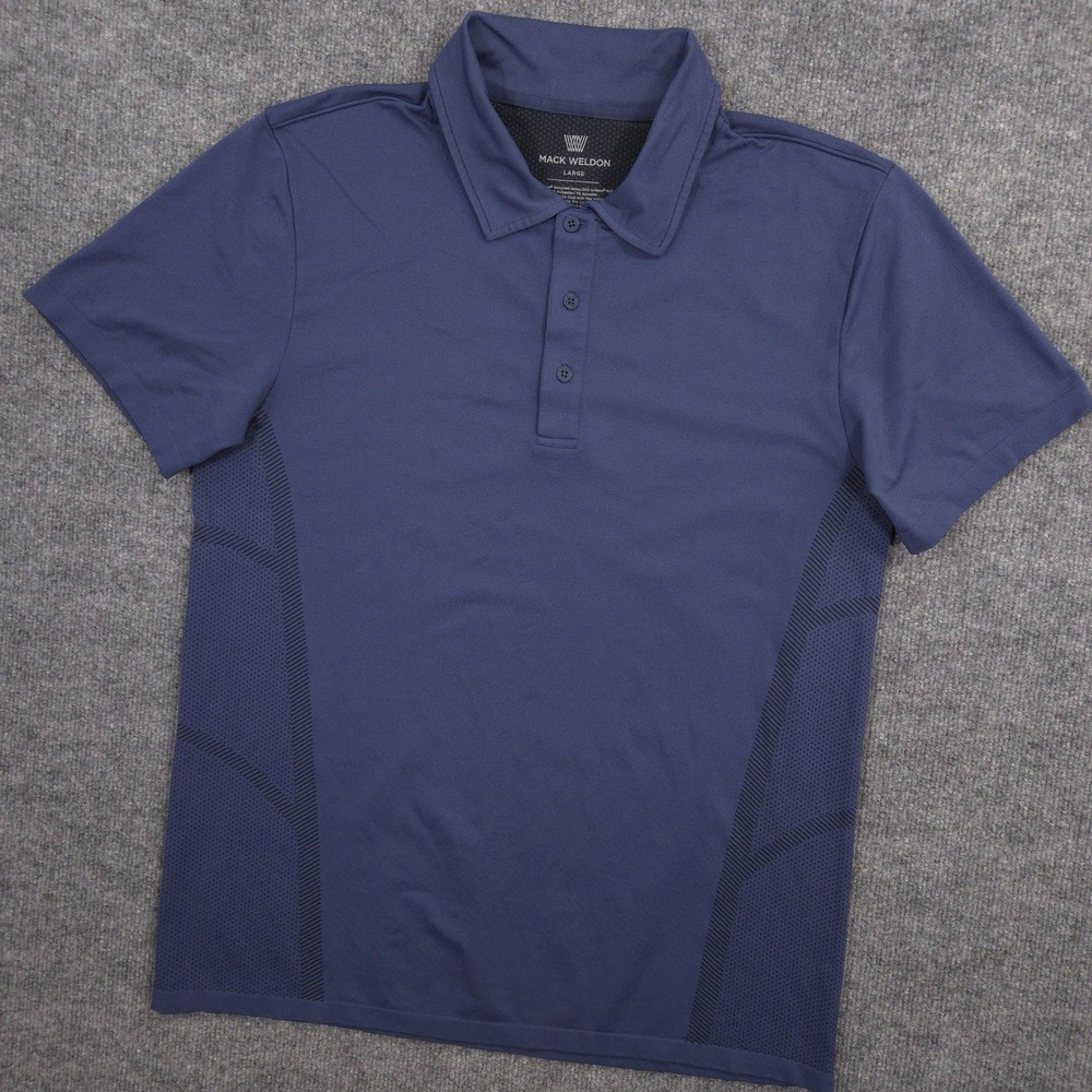 Mack Weldon Stealth Performance Polo Shirt Mens L Navy Tech Vented Golf Casual