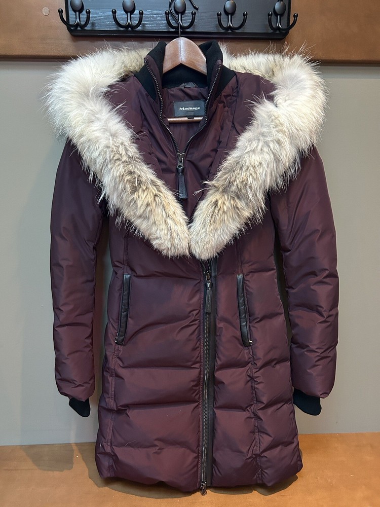 Mackage Down Burgundy Coat with Coyote Fur (Size X-small)
