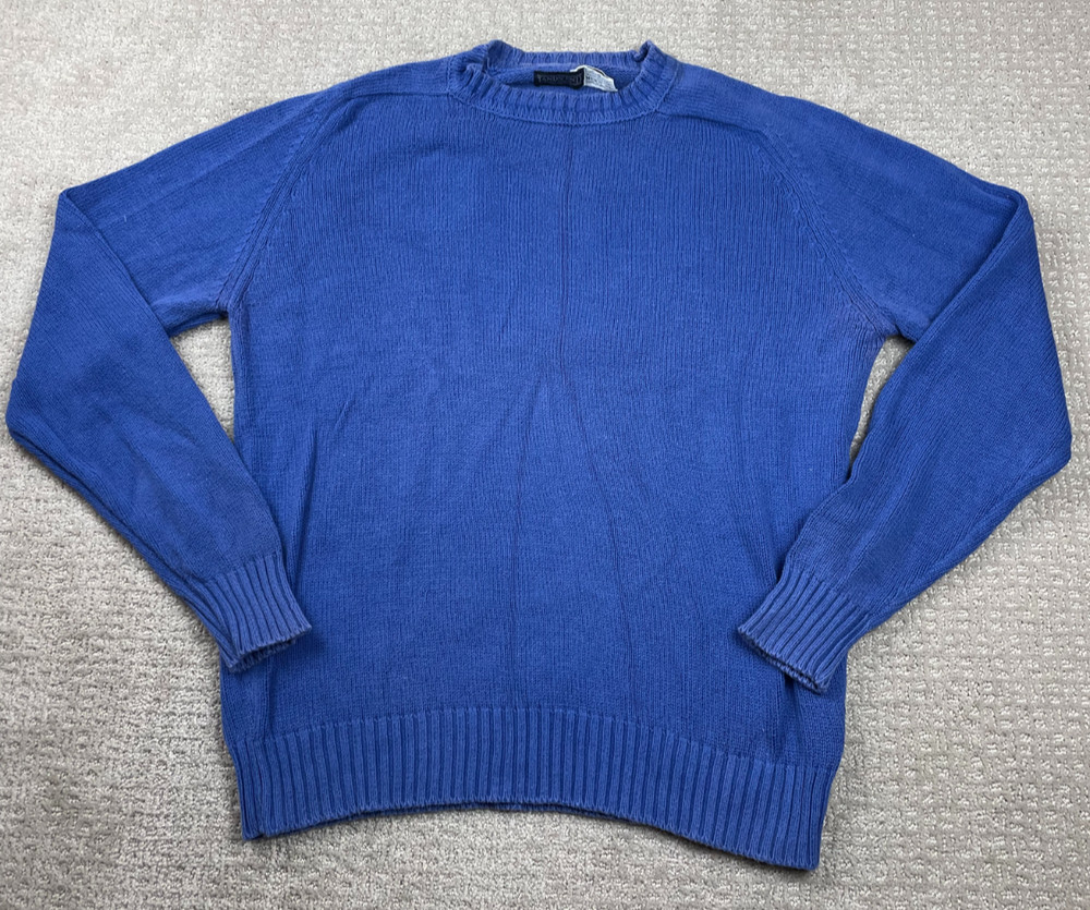 Vintage Lands End Sweater Mens Size XL Blue Knit Cotton Crewneck Pullover USA
