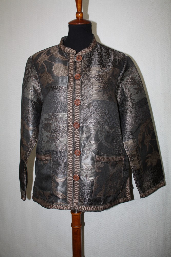 Vtg Tudor Court by Haband Tapestry Jacket Womens Size L Dark Brown Patchwork