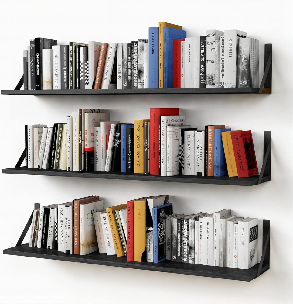 Floating Shelves 36 Inches Long 8 in Deep Set of 3, Large Wall Shelf for Bedroom
