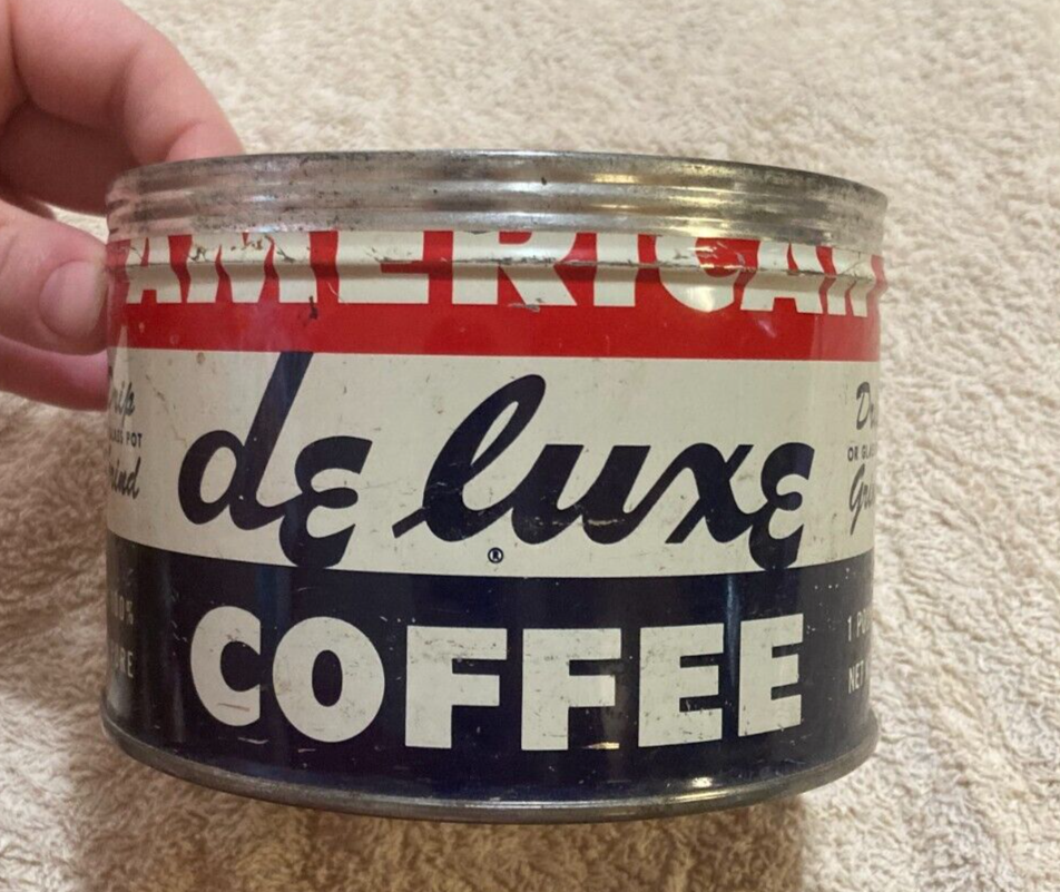 Vintage American Deluxe Metal Coffee Can with No Lid Red White and Blue