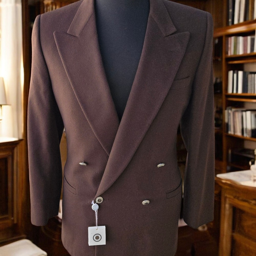 Vintage Versace V2 Double Breasted Blazer 38r 48it Broen Flannel Wool Cashmere