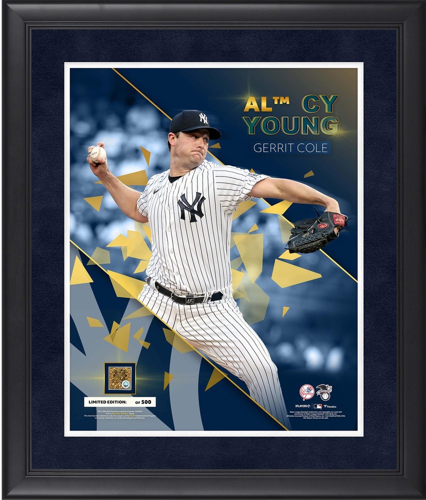 Gerrit Cole Yankees Framed 16x20 '23 AL Cy Young Collage w/GU Dirt -LE 500