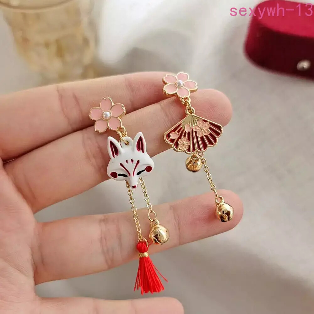Elegant Chinese Tassel Pendant Stud Cute Animal Dangle Drop Japanese Sakura Earrings