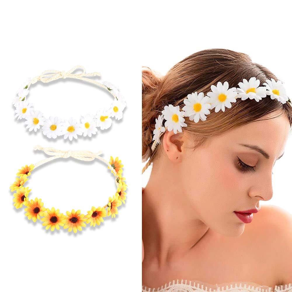 Sunflower Crown Hair Wreath Daisy Headbands for Women Girls Adjustable Floral He