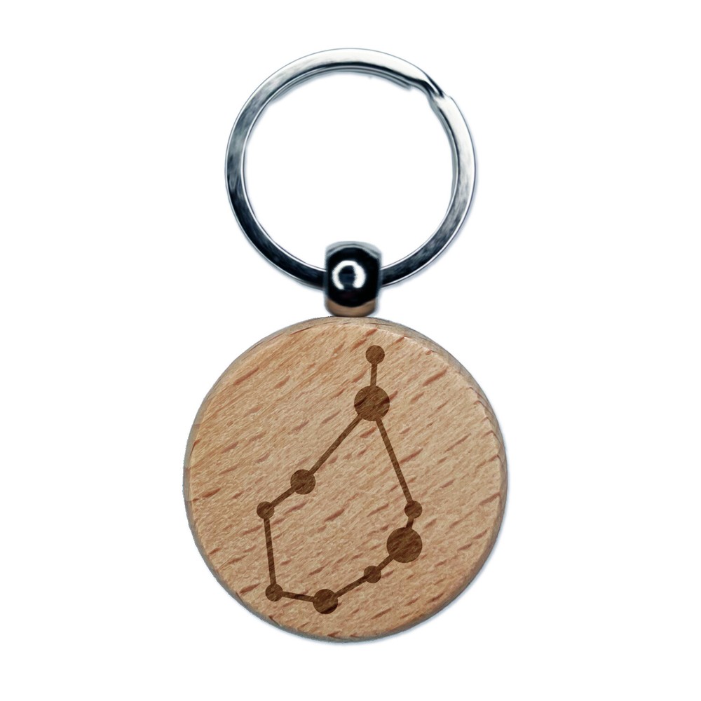 Capricorn Zodiac Star Constellations Engraved Wood Round Keychain Tag Charm