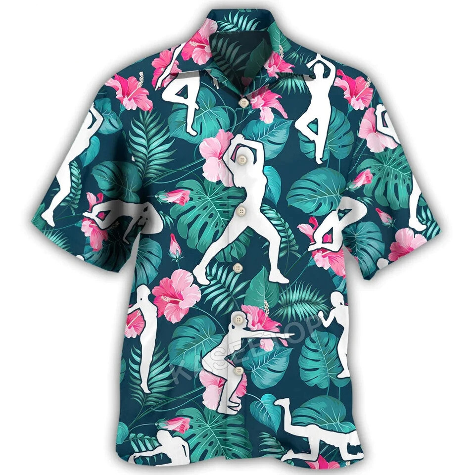 Mens 3D Print Racquetball Floral Hawaiian Shirt Size 5XL