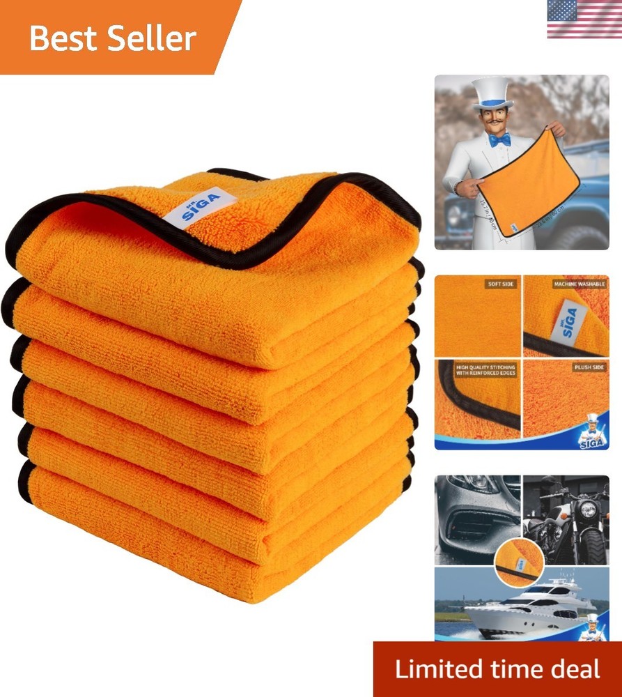 Premium 6-Pack Dual-Sided Gold Microfiber Towels - Super Absorbent