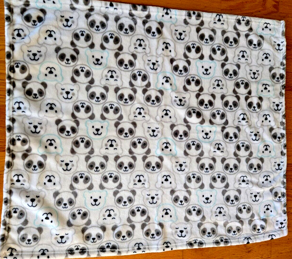 Baby Starters Baby Blanket Panda Polar Bear Heads White Gray Blue Fleece Lovey