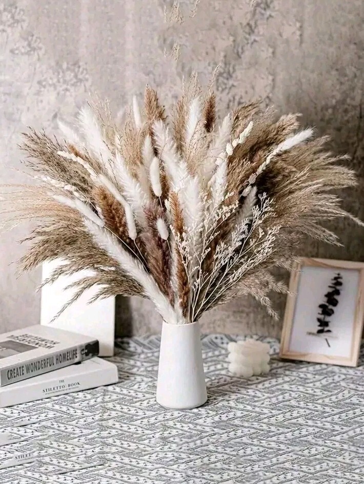 Natural Dried Pampas Grass Bouquet Boho Home Phragmites Flowers Wedding 50Pcs