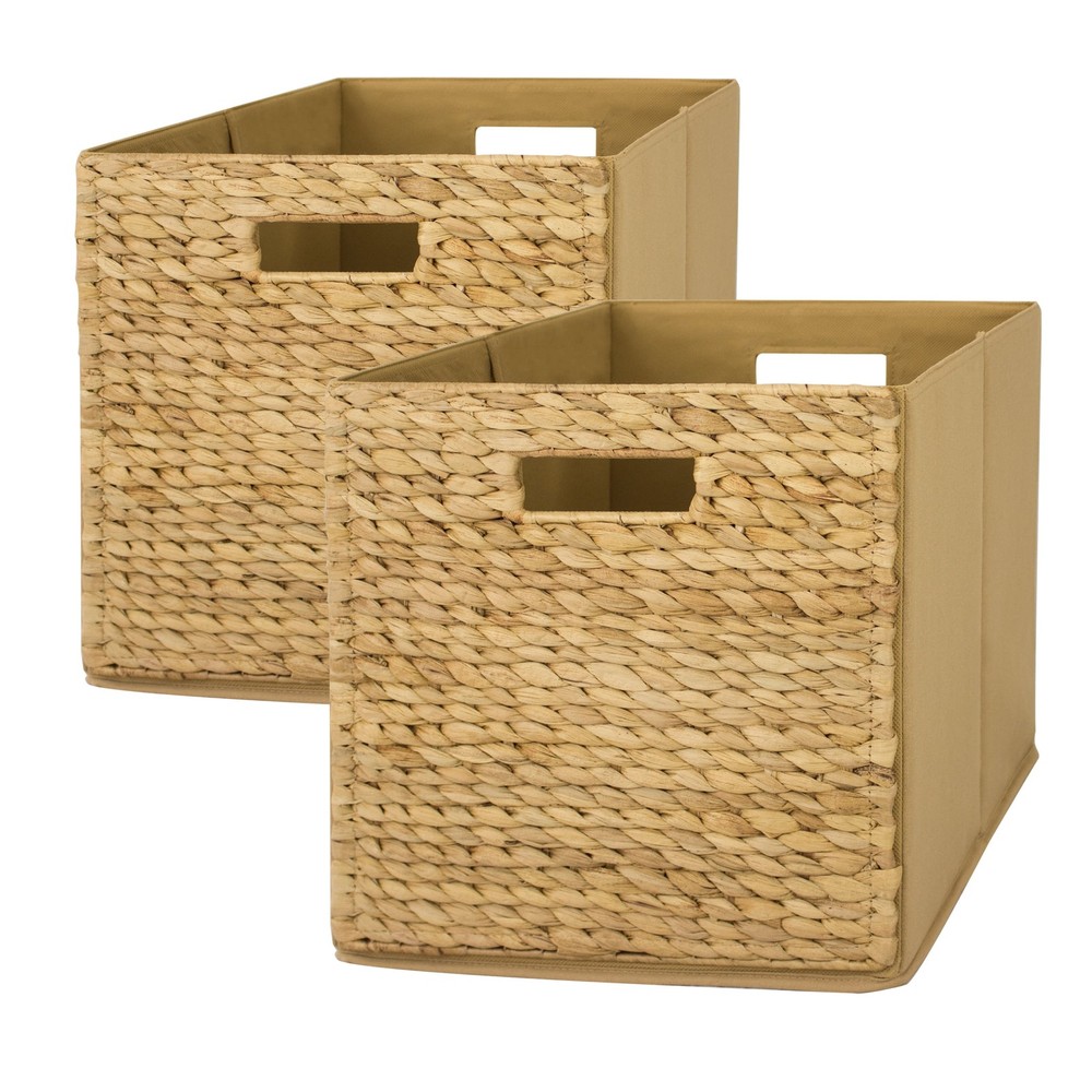 Fabric Cube Storage Bins 12.75 Inch Water Hyacinth 2 Pack