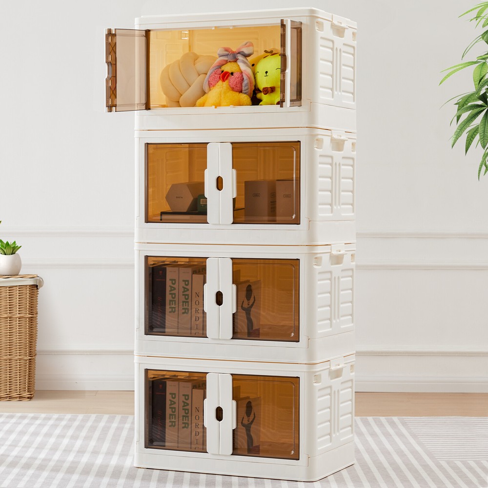 Lockable Organizer Boxes - Stackable Plastic Folding Storage Bins with Door Lids