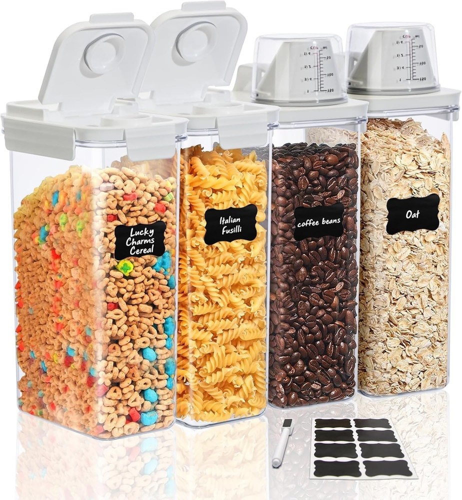 Cereal Containers Storage Set 4 Pcs Airtight Food With Flip-top Lids