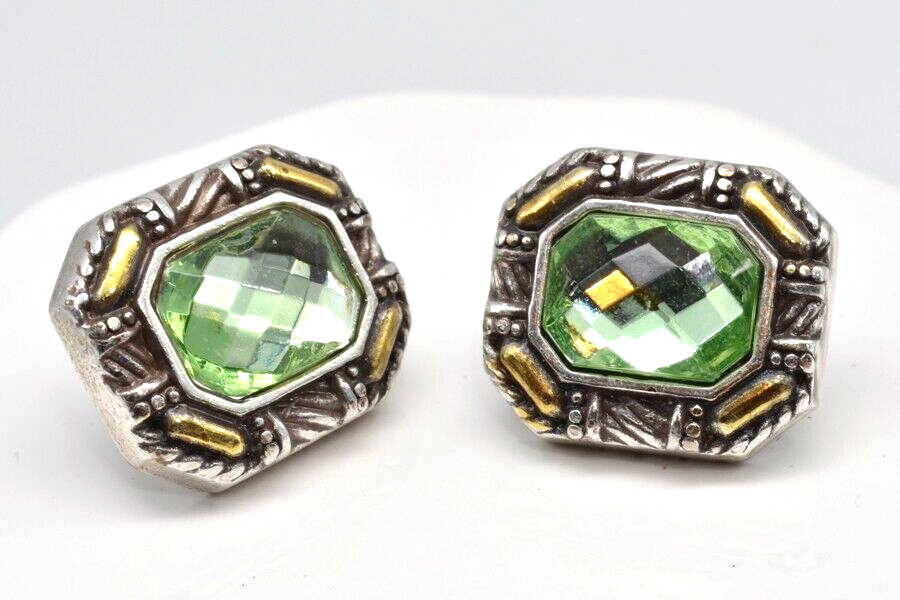 Brighton two-tone green stone pierced stud earrings for Valentine's Day A248