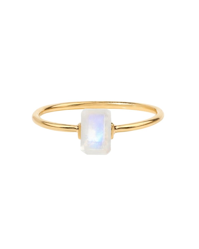 14K Yellow Gold Rainbow Moonstone Solitaire Ring | Dainty Birthstone Jewelry ...