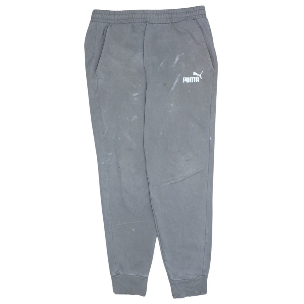 Puma Mens Joggers Grey Fleece Elastic Waist Cuffed Sweatpants Logo Gym M
