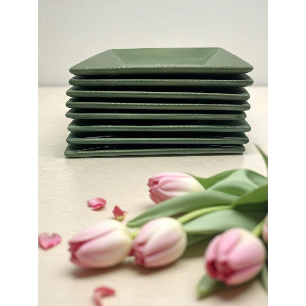 Corsica Dinnerware Set of 8 Green Square Salad Plates Stoneware