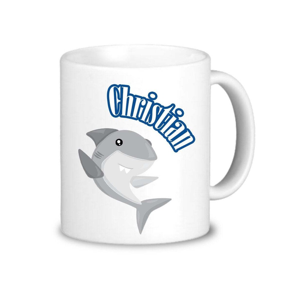 Personalized Shark Mug Blue Shark Drinkware Cup Big Kids Gray Ocean Shark Mug