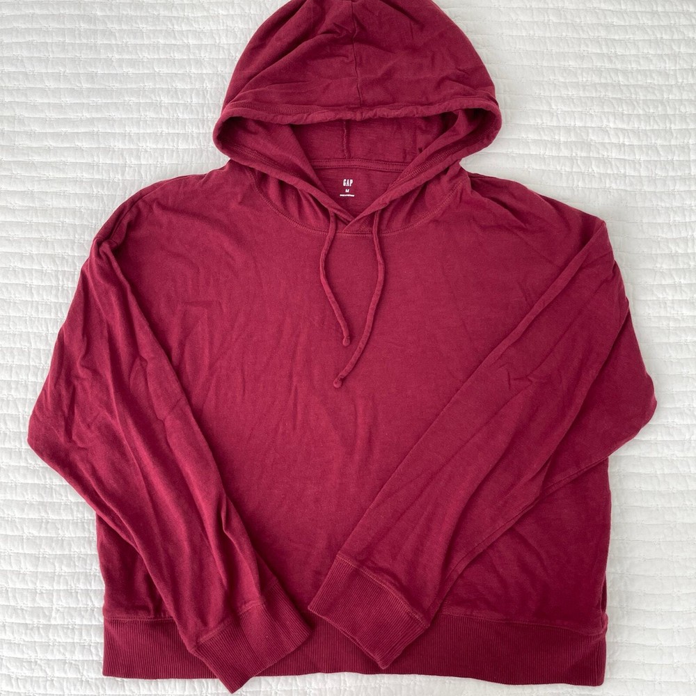 New Gap Slouchy Cotton Hoodie Loungewear Sweatshirt in Burgundy Red Size M