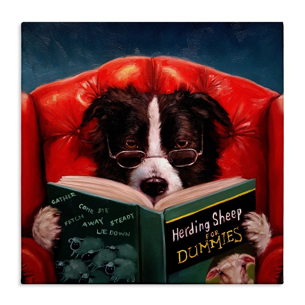 Stupell Herding Sheep Dog Reading for Dummies Funny Painting