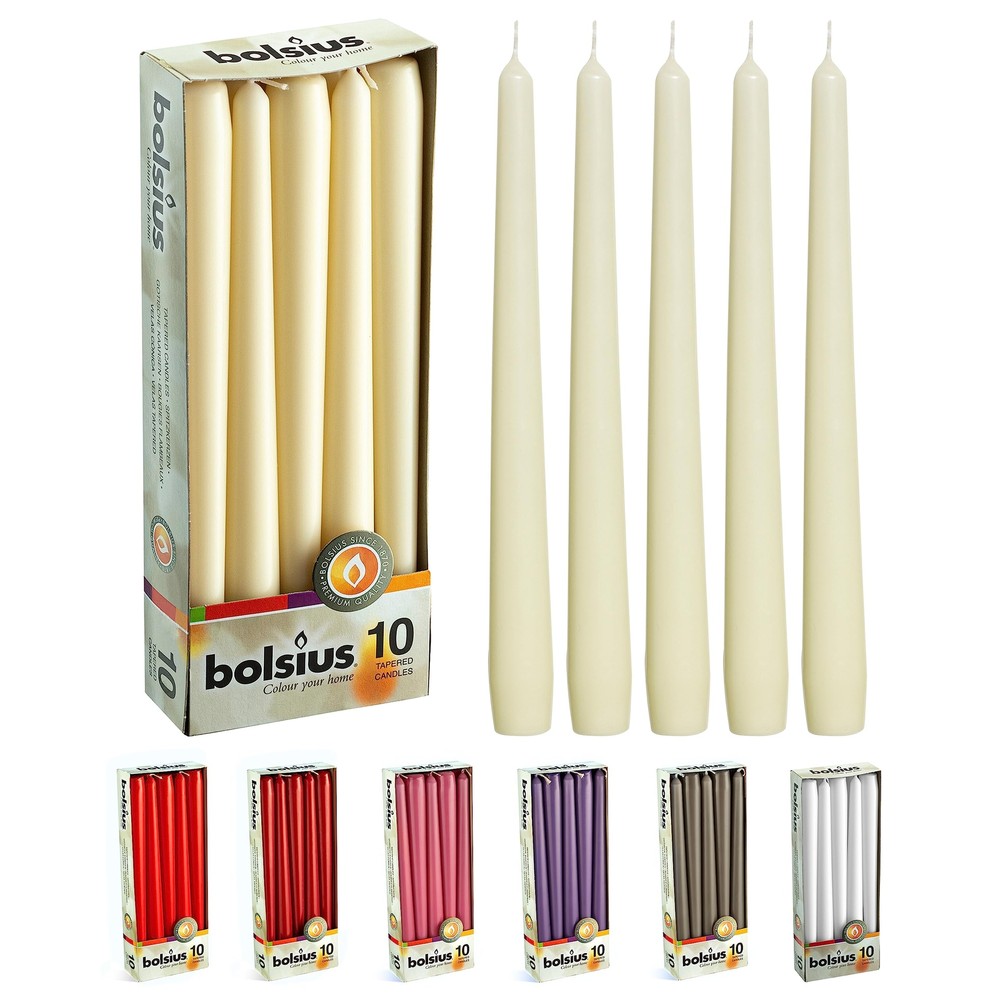 10-Pack Ivory Unscented 10-Inch Taper Candles - 8-Hour Burn Time