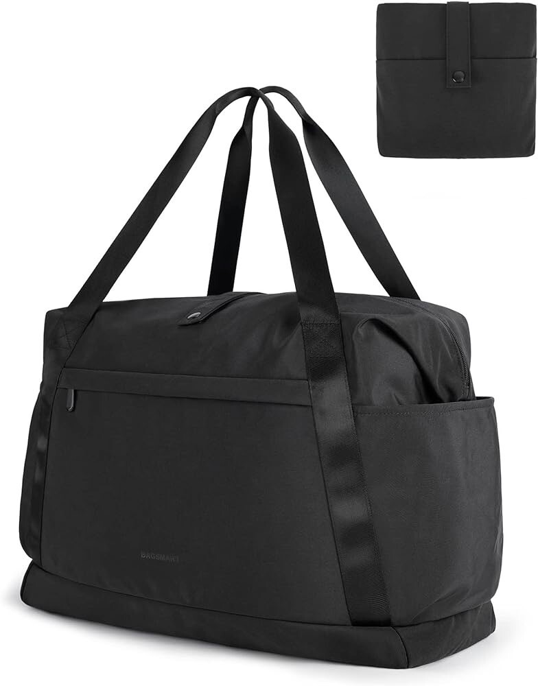 BAGSMART Foldable Travel Duffle Bag, 46L Large Carry On Tote Bag (black)
