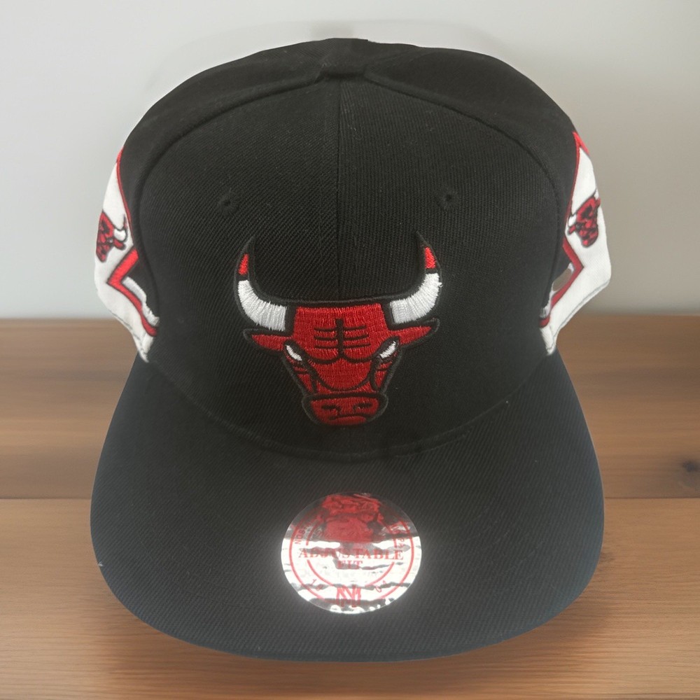 Mitchell & Ness Chicago Bulls Logo Black Snapback Adjustable Hat Hardwood Black