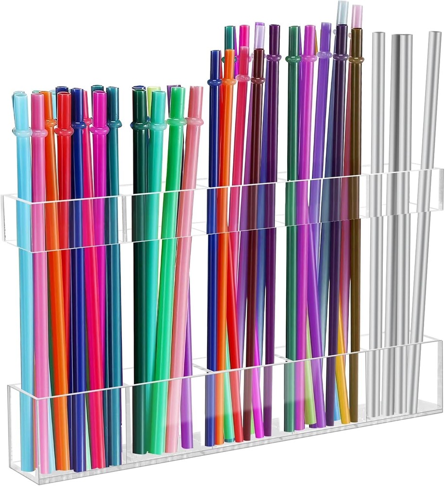 9.5” Large Acrylic Straw Holder for Cabinet Door - Reusable Tumbler Straw Orga