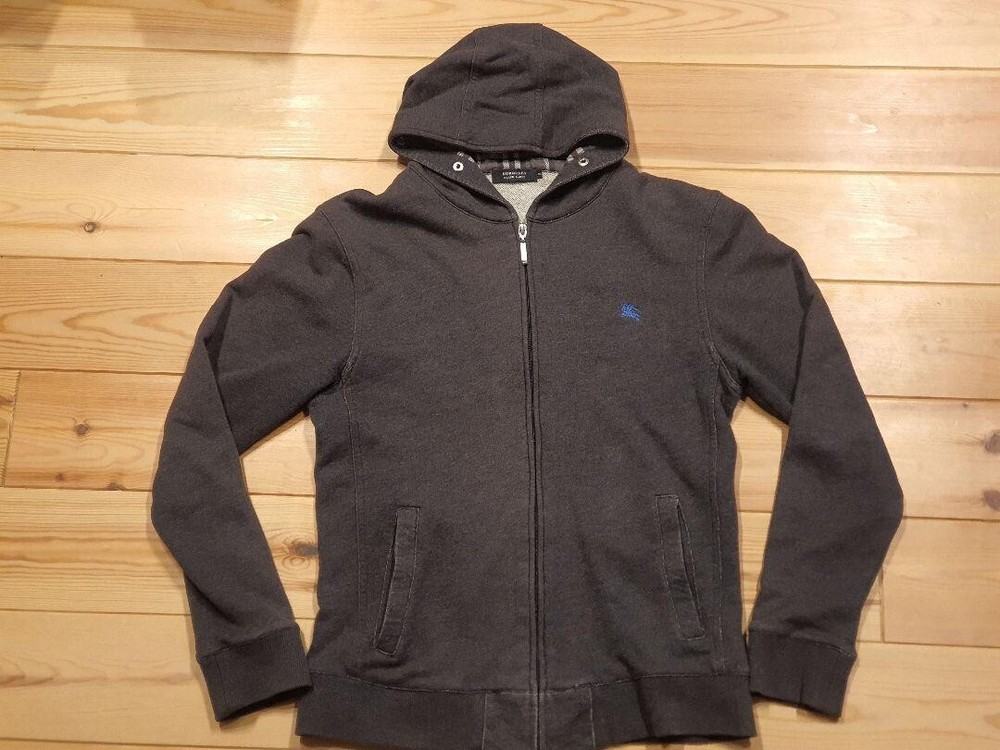 Burberry black label Hoodie Full zip Sweatshirt Logo Pocket Men Size 3/M Used