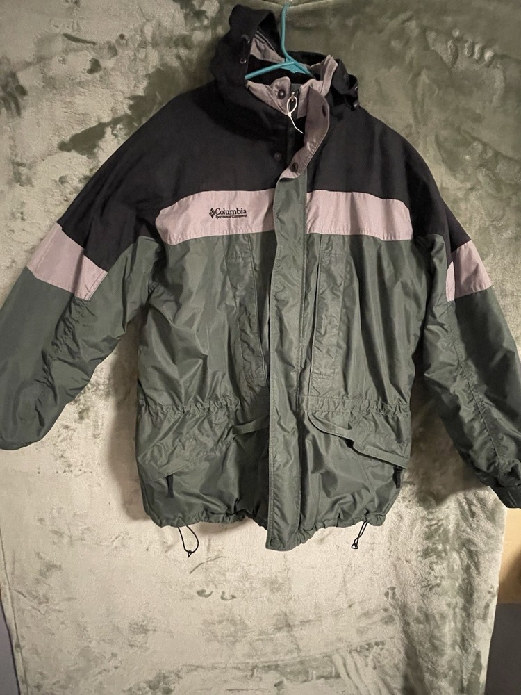 Vintage Columbia Ski Jacket Mens XLarge Green Black Colorblock Insulated Coat