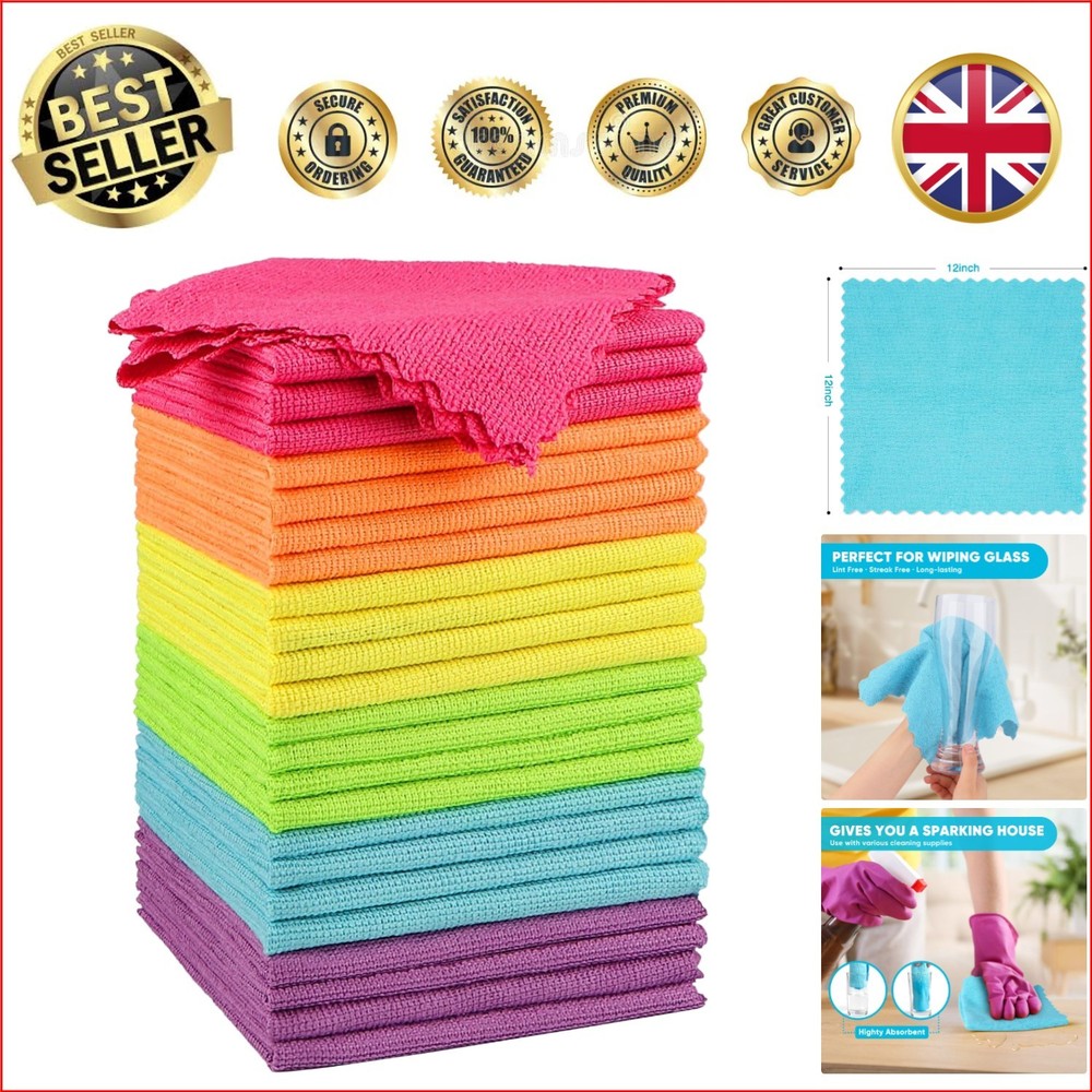 24 Multi-Color Microfiber Cleaning Cloths – Gentle, Absorbent & Machine Washable