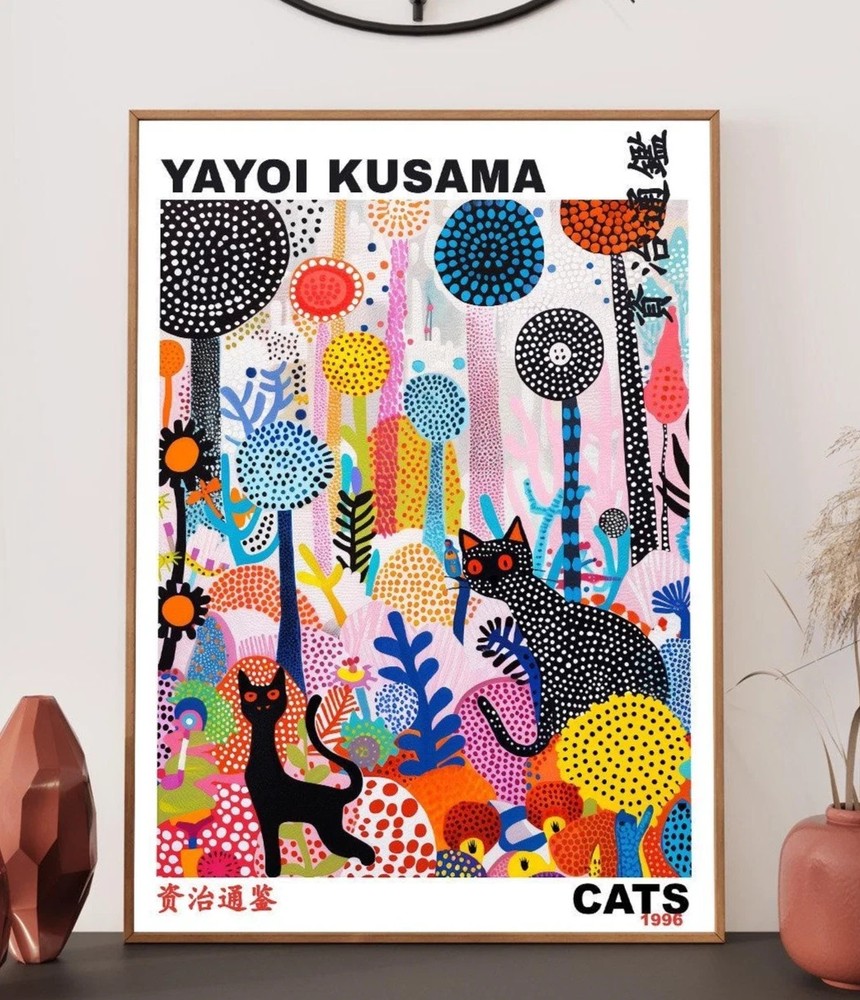 Yayoi Kusama Poster - Cats & Landscape Exhibition Wall Decor