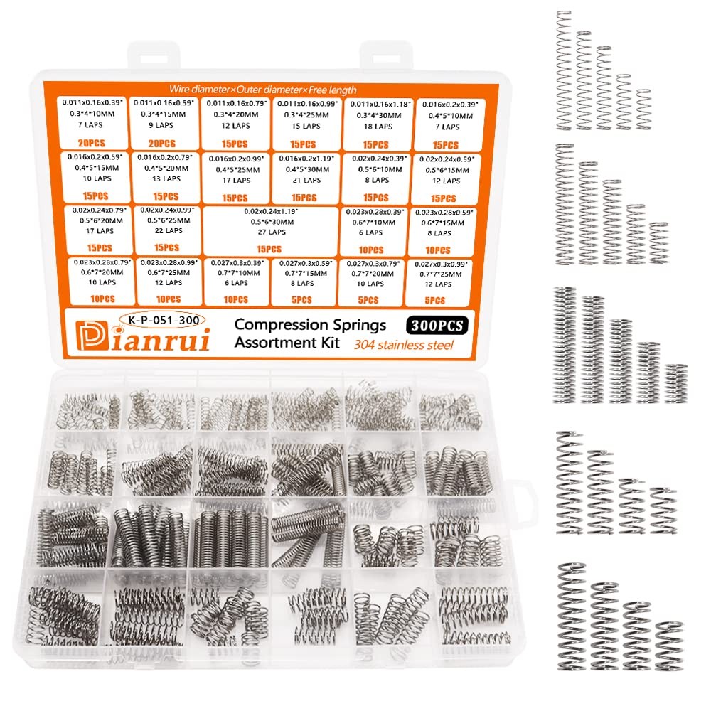 Dianrui 300PCS Compression Springs Assortment Kit with 23 Sizes Mini Springs for DIY Repair and Projects