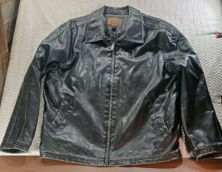 Arizona Jeans Distressed Faux Leather Motorcycle Bomber Jacket Black Large VTG