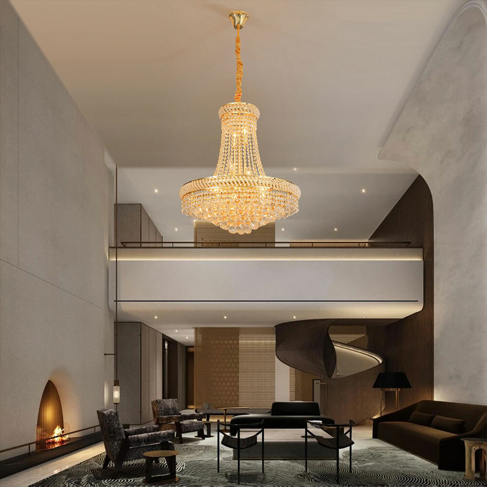 Luxury K9 Crystal Chandelier Gold French Empire Foyer Pendant Ceiling Light E12