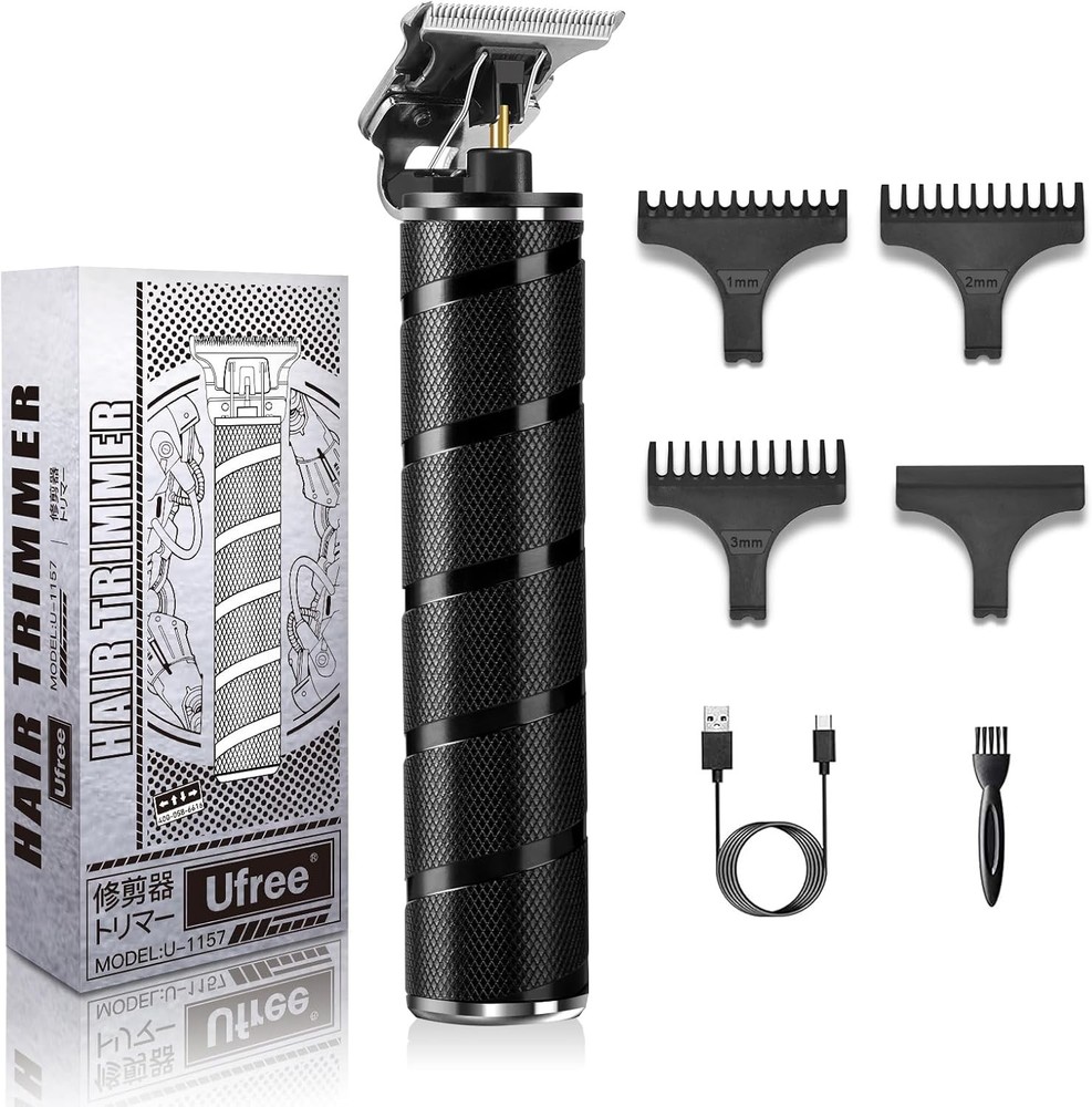 Ufree Mens Cordless Beard Trimmer with Zero Gapped T Blade Liners and Hair Clippers