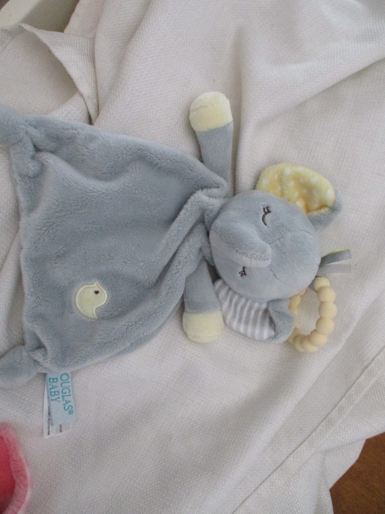 Douglas Baby Knotted Feet Elephant Gray Lovey Security Blanket Teether Ring 12