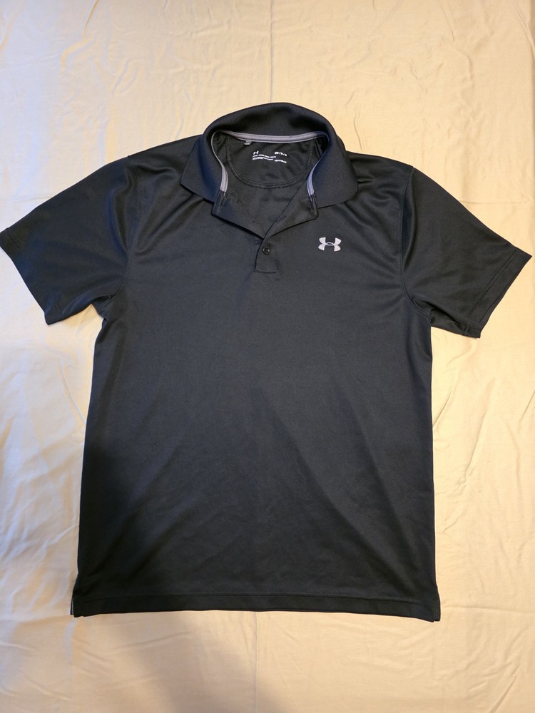 UNDER ARMOUR HEATGEAR LOOSE SHORT SLEEVE POLO BLACK MENS MEDIUM EXCELLENT