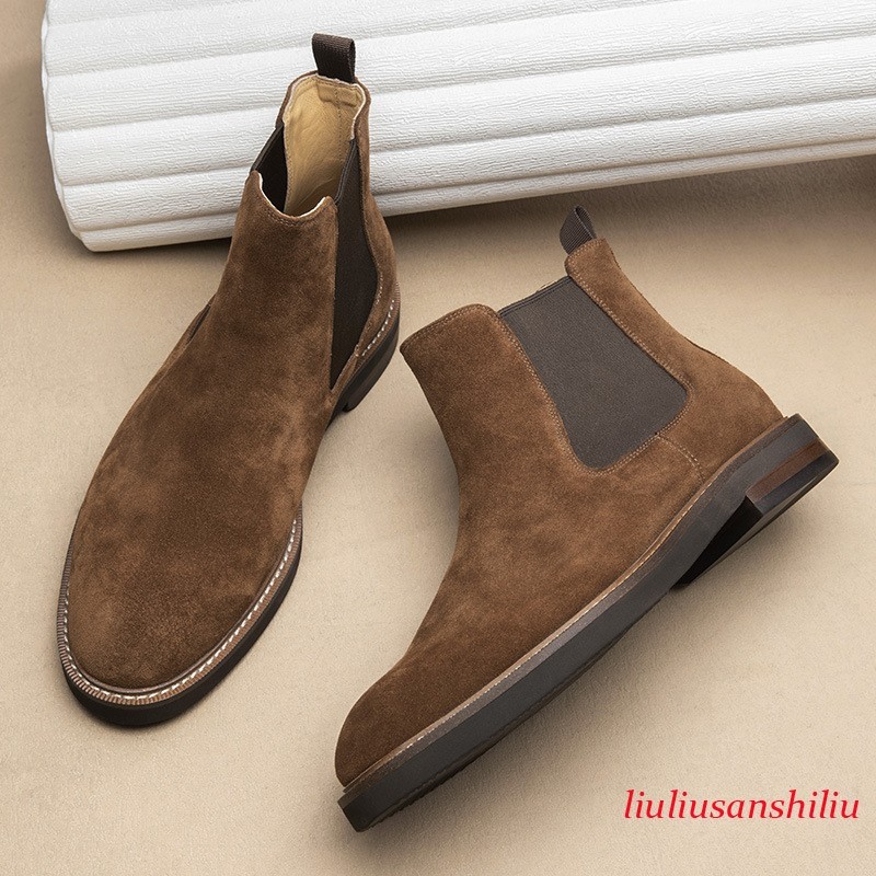 British Retro Men's Boots Suede Leather High Top Casual Leather Chelsea Boots