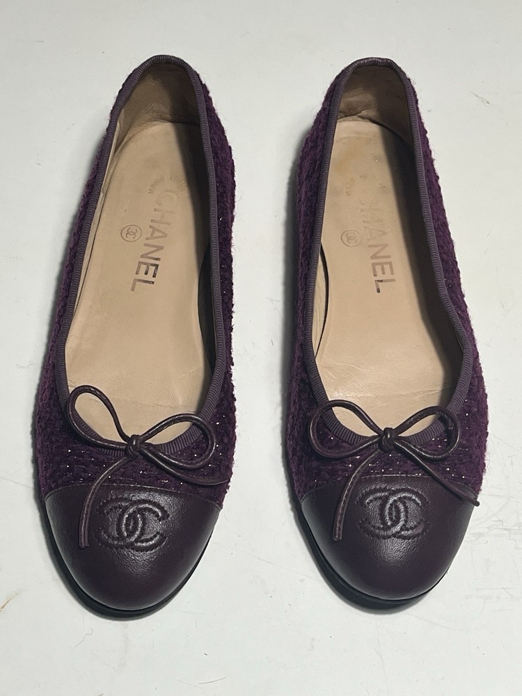 Chanel Purple Tweed Ballet Flats Size 37