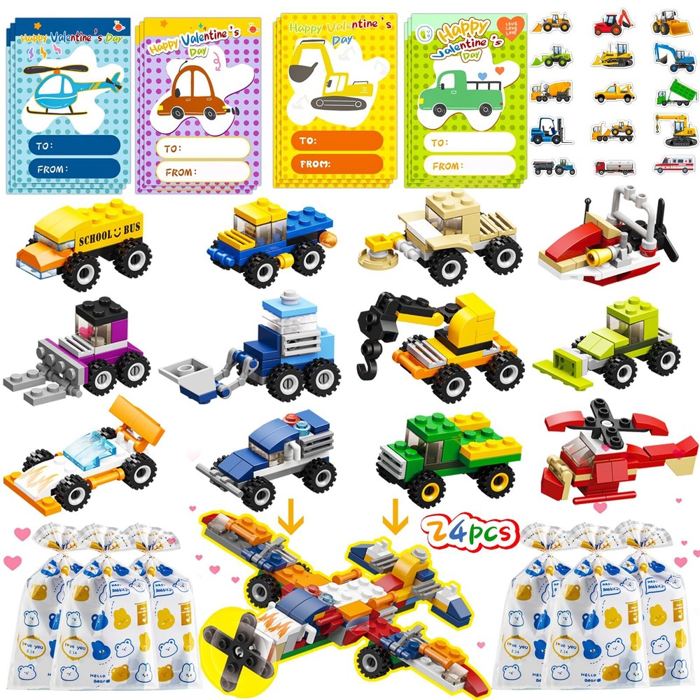 24PCS Valentines Day Gifts for Kids, Building Blocks with Valentines Cards fo...