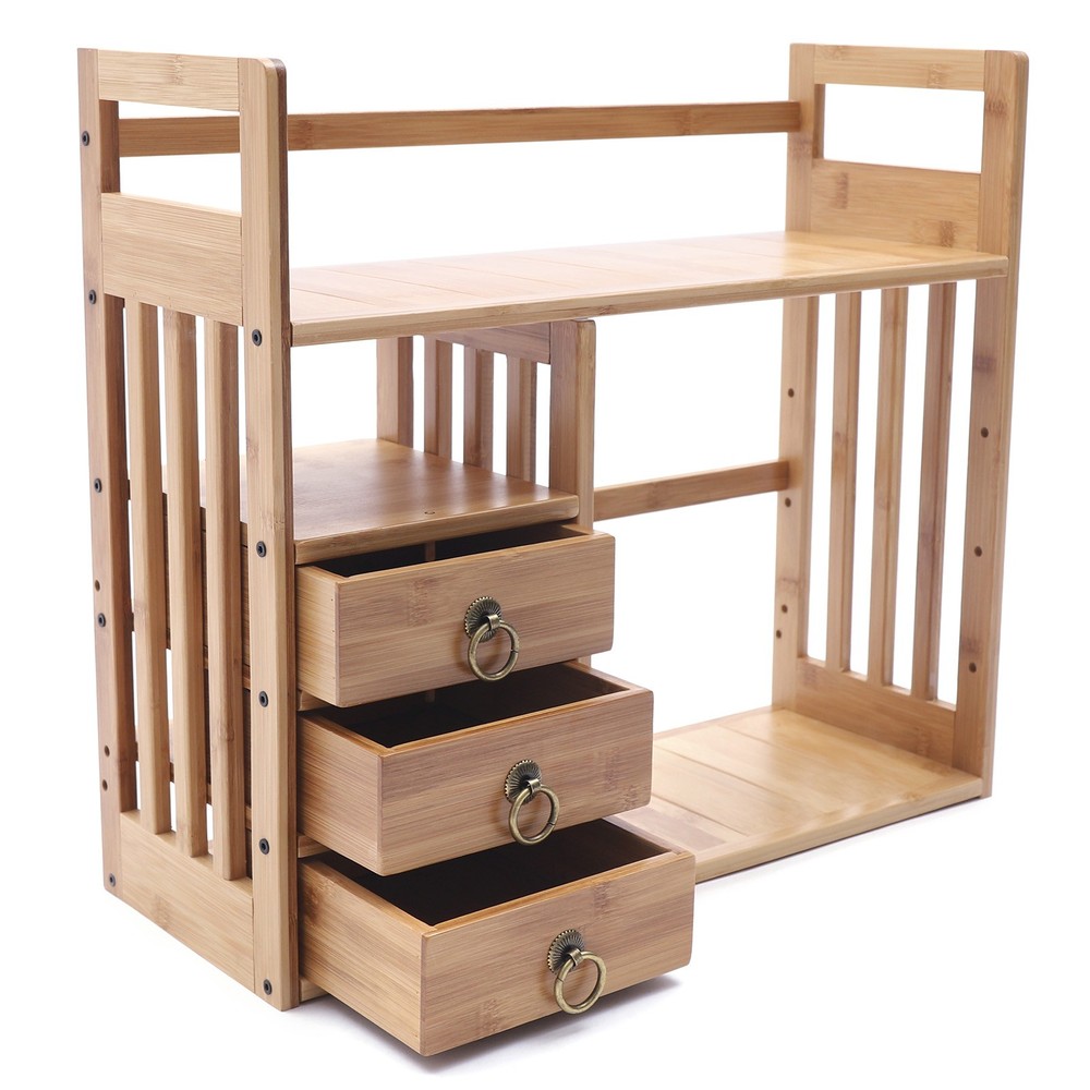 Wood Storage Rack Desktop Bookshelf Desk Organizer Tabletop Display Shelf