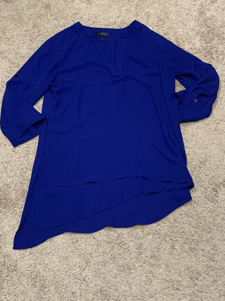 The Limited Womens Shirt Size Small Blue Flowy Classic Dressy Asymmetric Hem