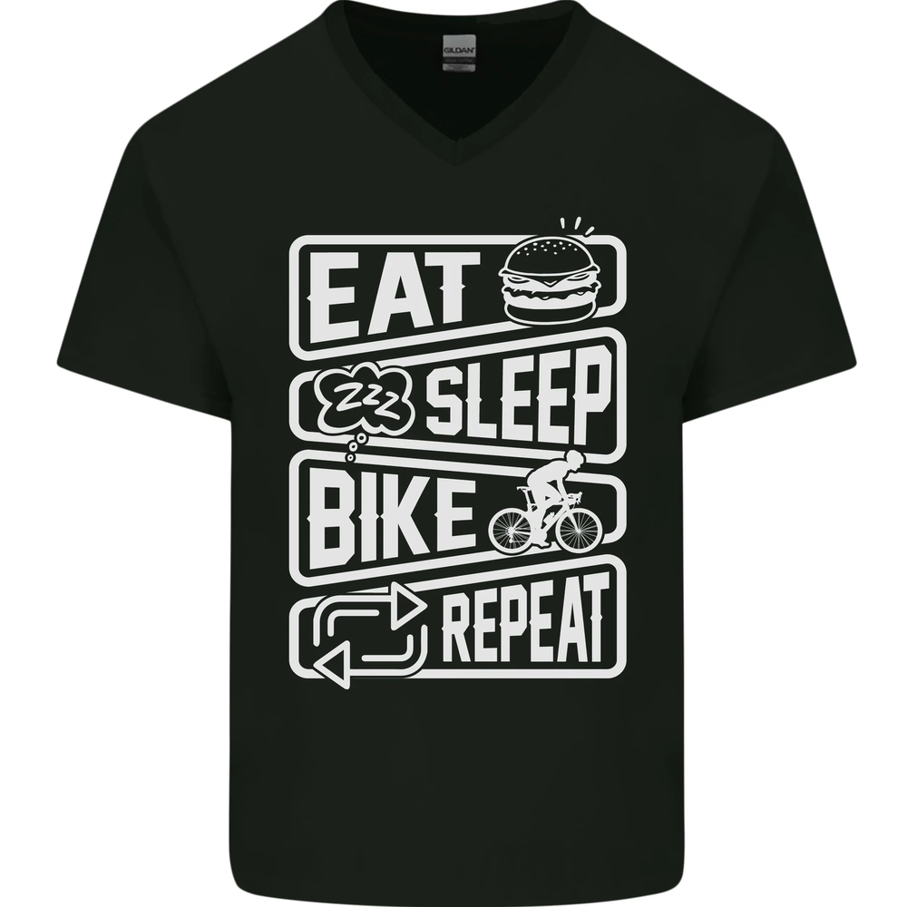 Cycling Eat Sleep Bike Repeat Funny Bicycle Mens V-Neck Cotton T-Shirt