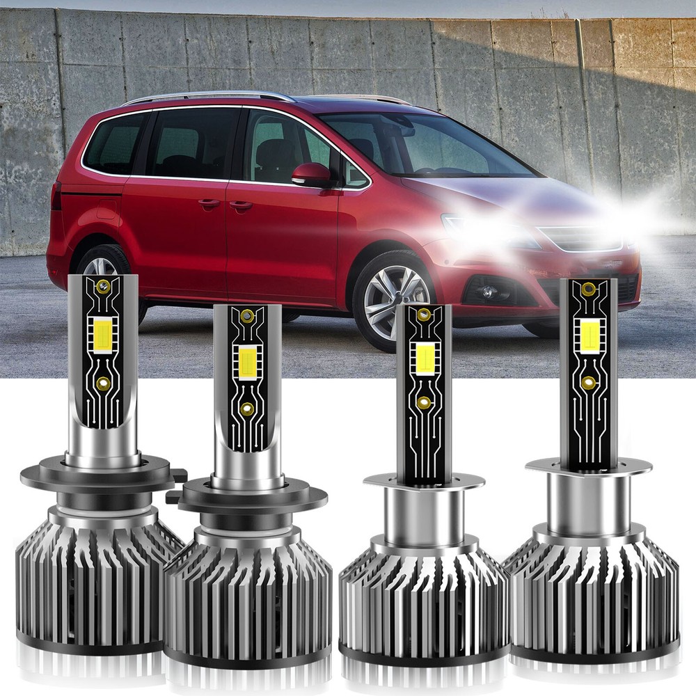 For Seat Alhambra 2005-2008 4X H1+H7 LED Headlight Bulbs High Low Beam 6500K