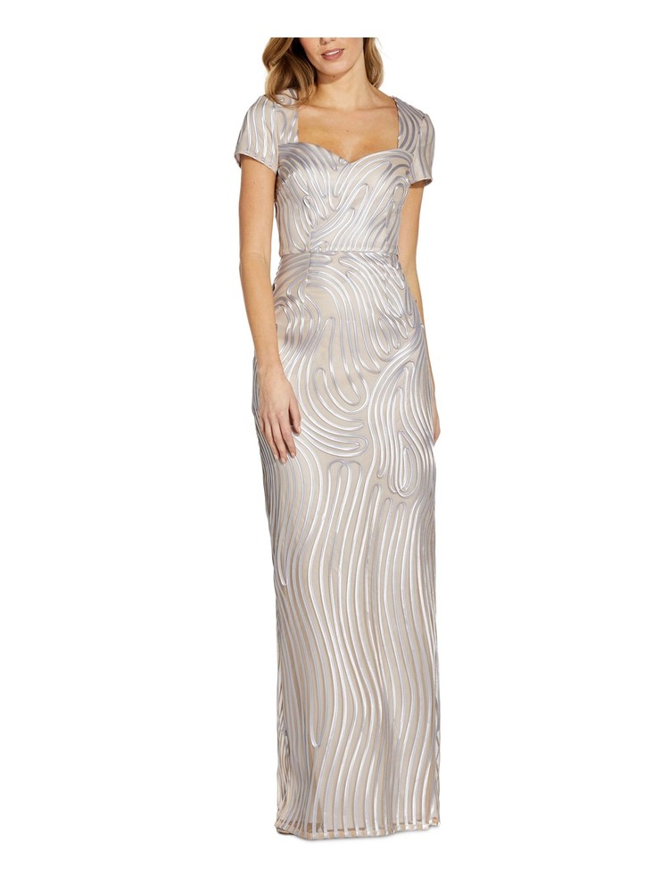 ADRIANNA PAPELL Womens Gray Open back Cap Sleeve Full-Length Gown Dress 4