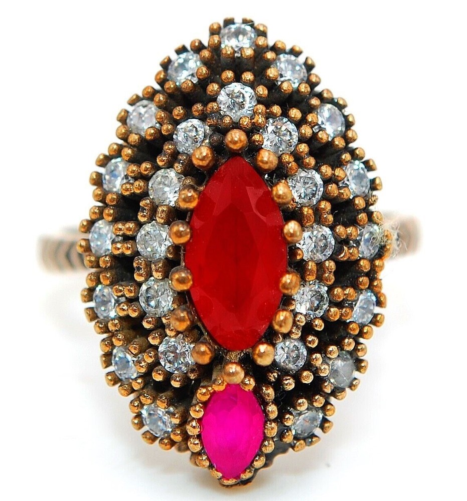 3CT Treated Ruby Ottoman Empire Style Sterling Silver Ring Size 8.5