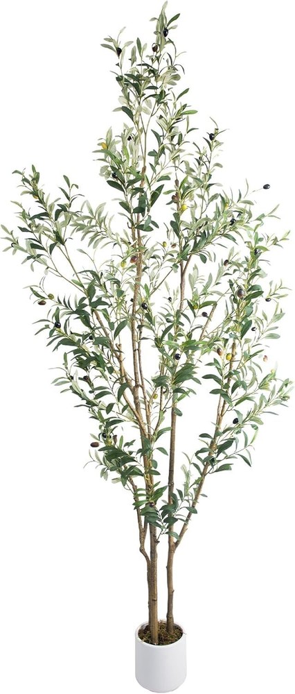 7FT Artificial Olive Tree in White Planter – Faux Silk Leaves