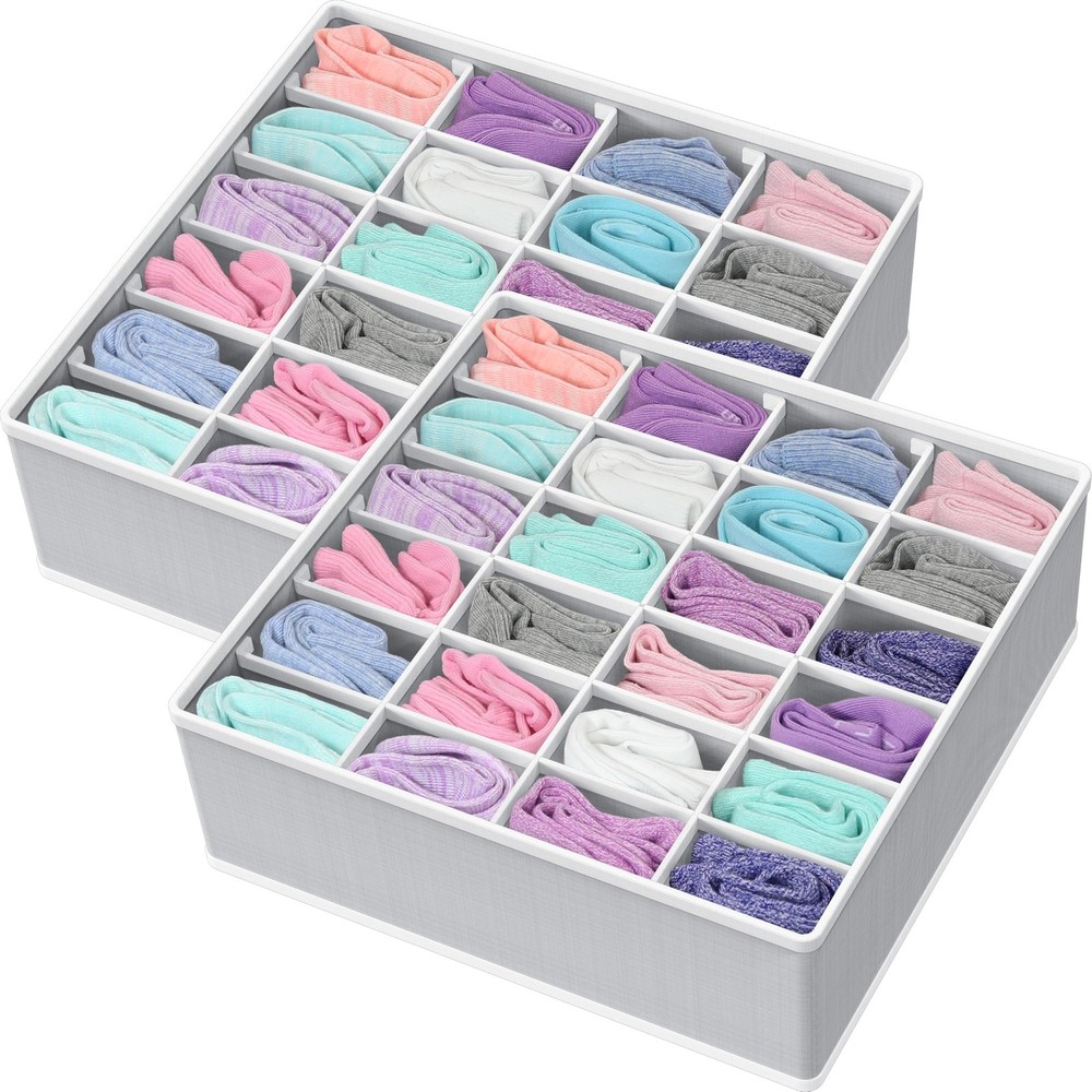 Best Simple Houseware 2 Pack Closet Sock Organizer 24 Cell Drawer Divider, Gray